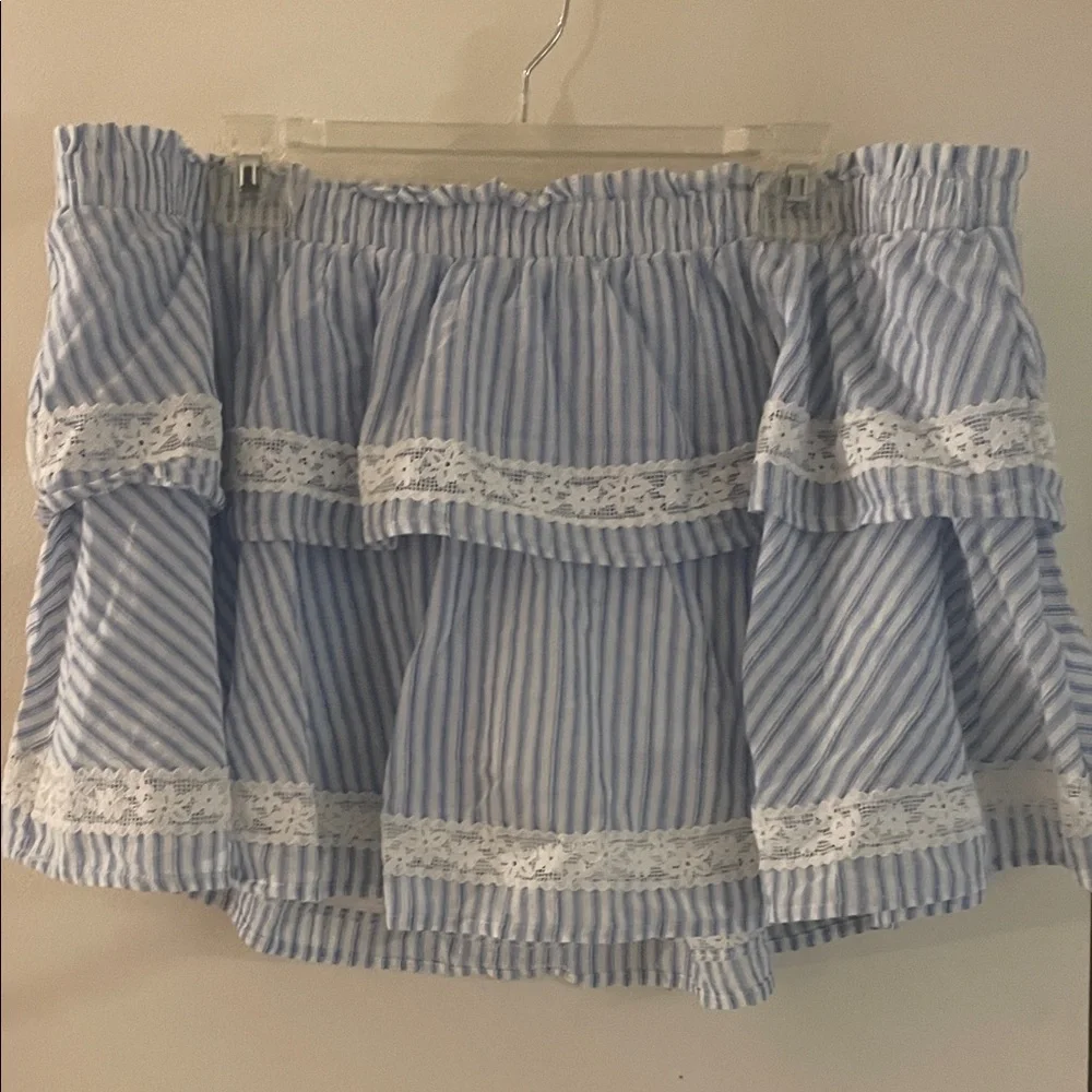 Wild Fable Blue & White Striped Lace Tiered Mini Skirt NWT XL Cottagecore - Picture 2 of 7